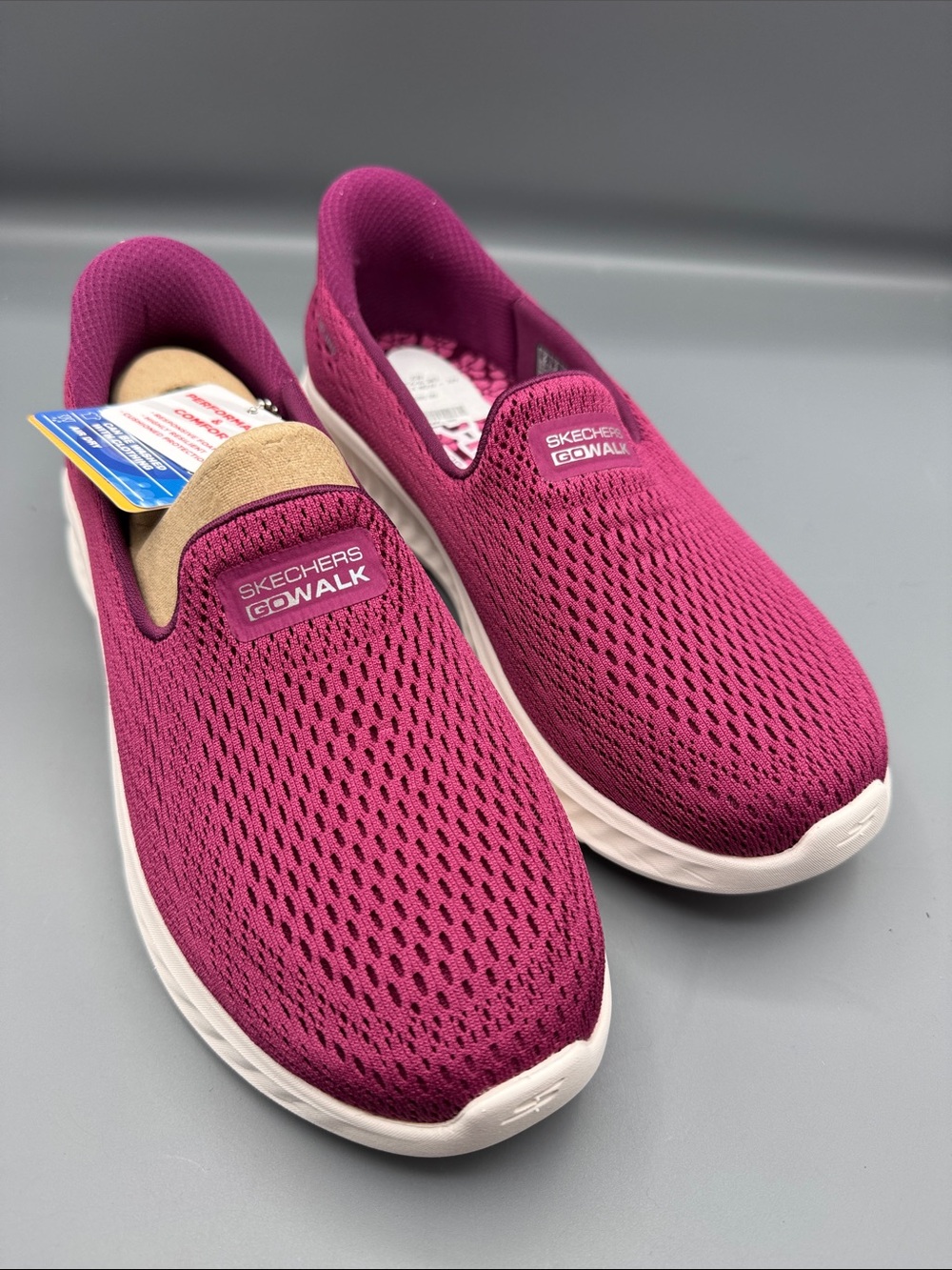 Skechers GOwalk Slip-On Walking Shoes in Berry Pink and White
